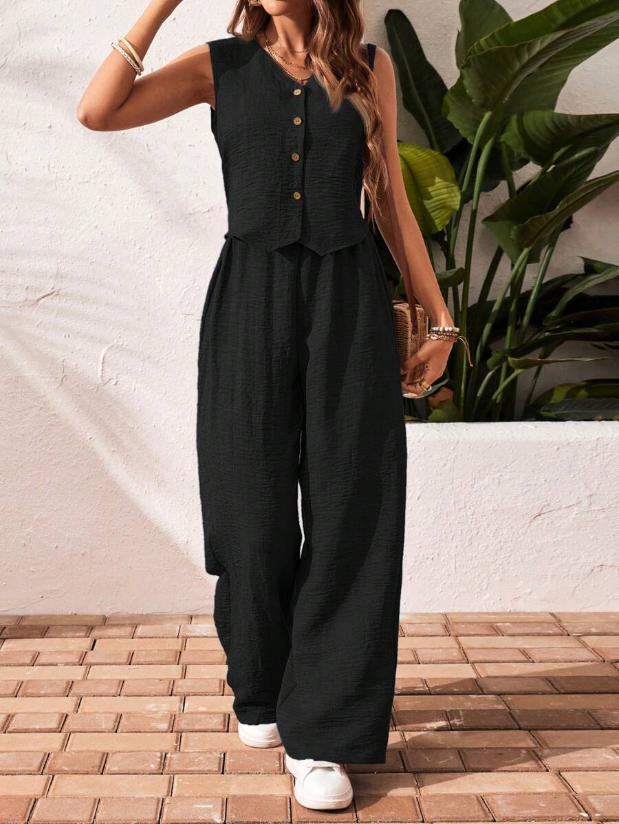 Conjunto de 2 piezas: top sin mangas y pantalón casual