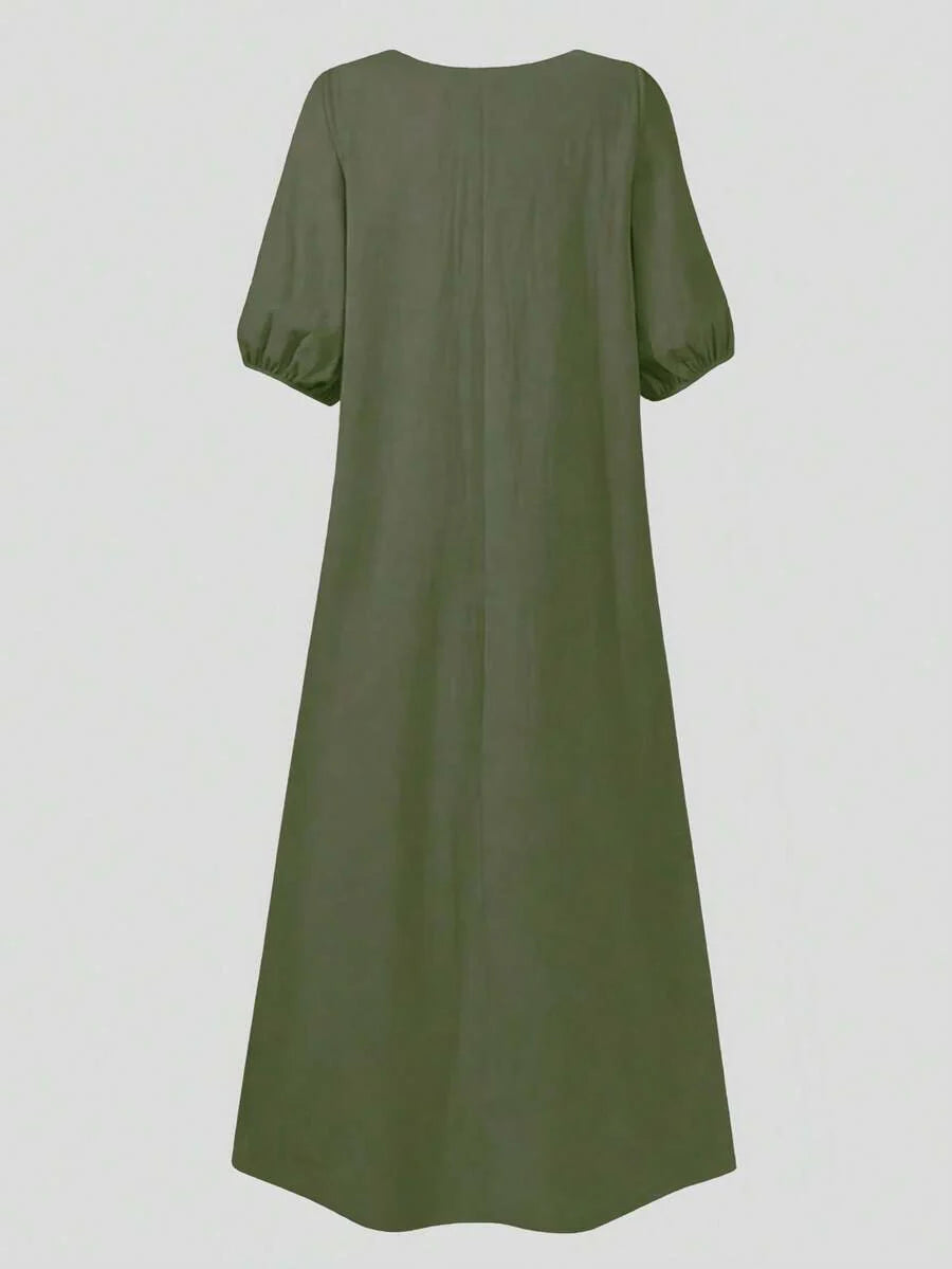 Vestido de dama hasta la mitad de la pantorrilla con mangas abullonadas
