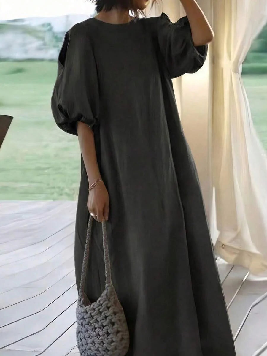 Vestido de dama hasta la mitad de la pantorrilla con mangas abullonadas