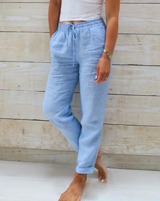Allison - Pantalones Ajustados de Lino y Algodón de Lujo
