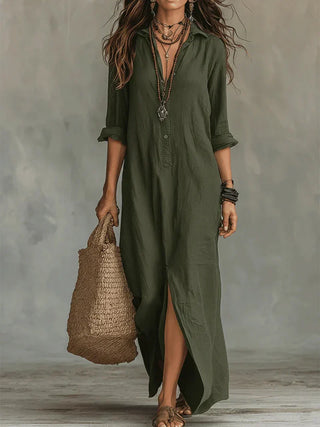 Selena™ | Vestido Maxi Negro Suelto con Botones