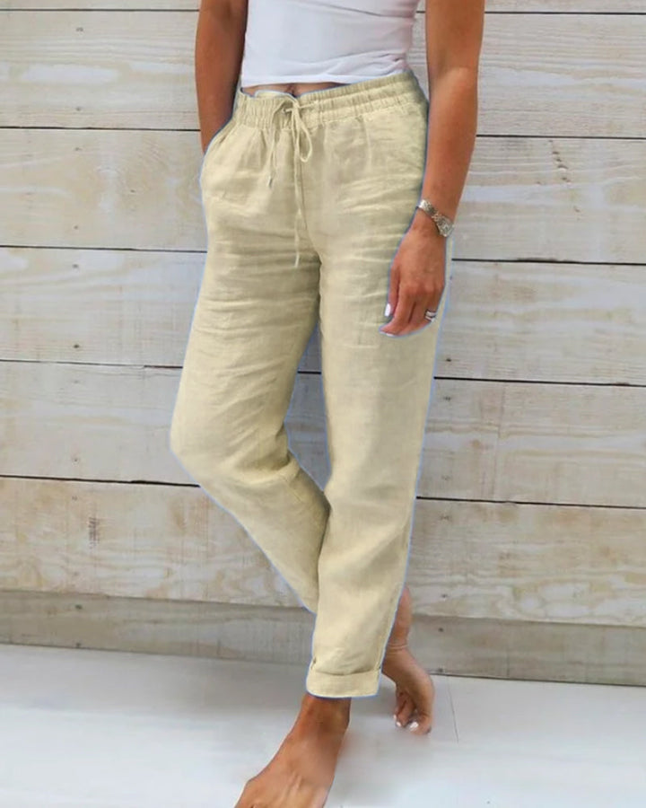 Allison - Pantalones Ajustados de Lino y Algodón de Lujo