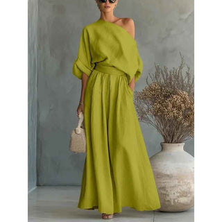 Lisa | Top suave con hombros descubiertos y pantalones tapered