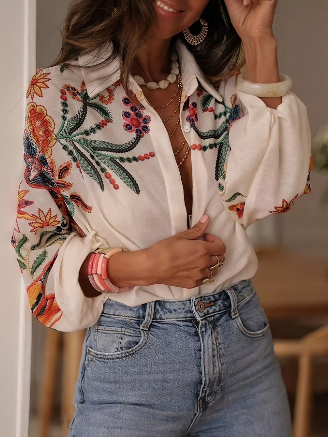 Andy | Camisa de flores con botones y mangas largas