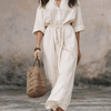 Vestido maxi bohemio tipo camisa sin esfuerzo con cordón en la cintura