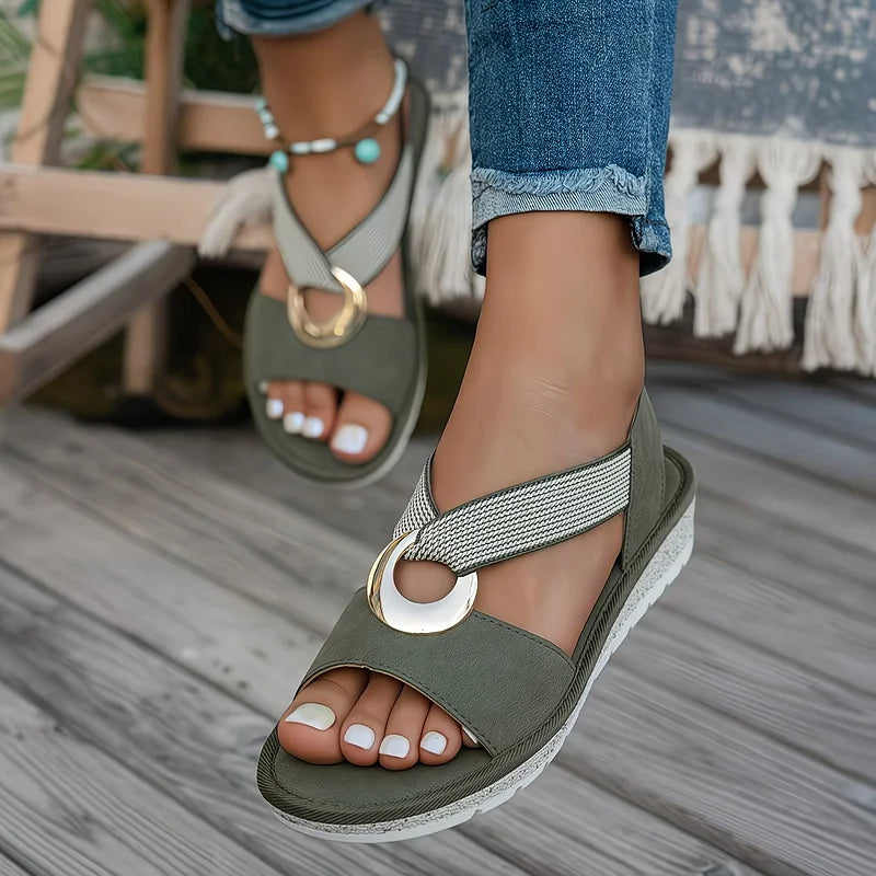 Marlenia - Sandalias Planas con Hebilla de Metal