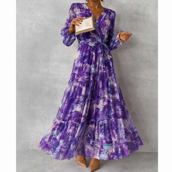 Suzanne | Vestido Boho de Chiffon con Estampado Floral de Manga Larga de Verano