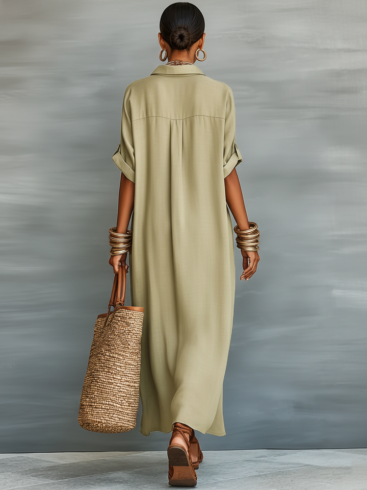 Vestido Maxi de Mezcla de Lino Minimalista para Mujeres