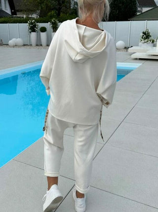 Conjunto de sudadera con capucha para mujer de dos piezas en colores sólidos