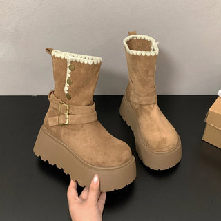 Irene | Botas con plataforma con hebilla elegante y forro cálido de felpa