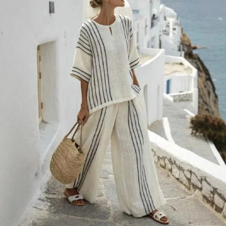 Teodora | Conjunto de Pantalón Estilo Rayas Algodón