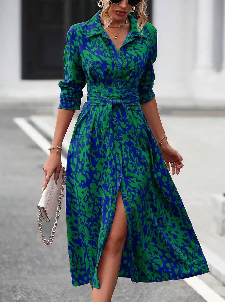 Inge | Elegante vestido de camisa con estampado aleatorio