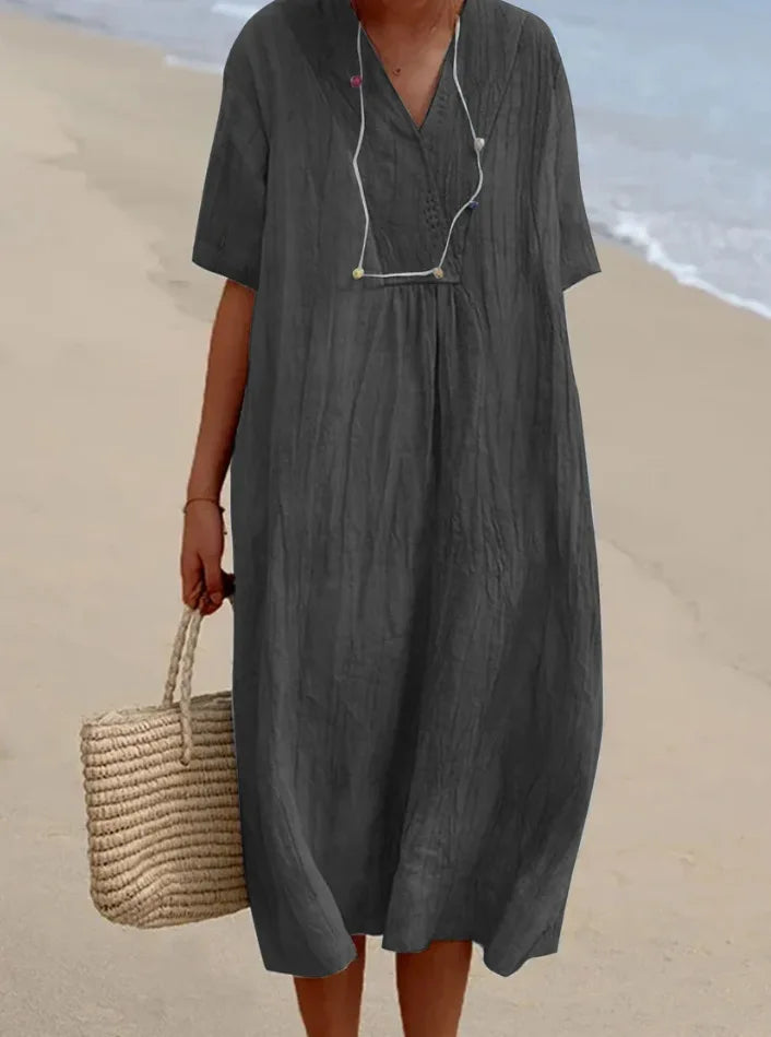 Sandra | Vestido Casual de Lino con Escote en V