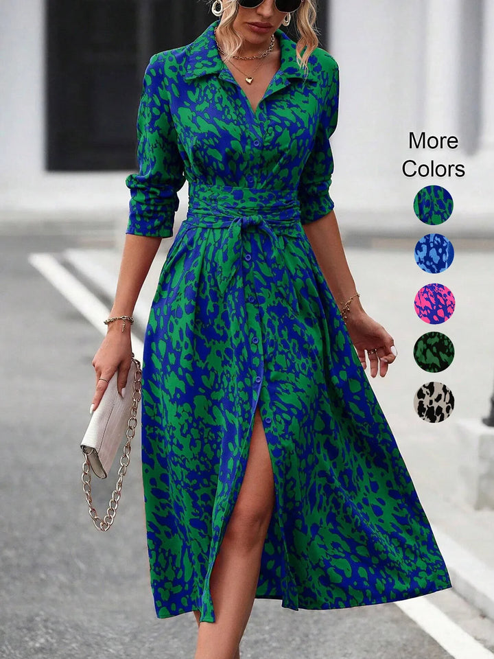 Inge | Elegante vestido de camisa con estampado aleatorio