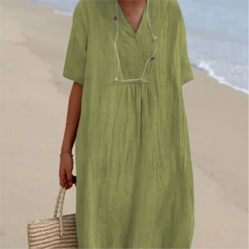 Sandra | Vestido Casual de Lino con Escote en V