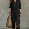 Selena™ | Vestido Maxi Negro Suelto con Botones