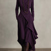 Georgia™ | Vestido maxi plisado asimétrico en color morado con cuello alto (collar no incluido)
