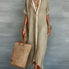 Vestido Maxi de Mezcla de Lino Minimalista para Mujeres