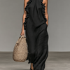 Vestido Maxi Sin Mangas de Lino Minimalista para Mujeres con Detalles de Volantes