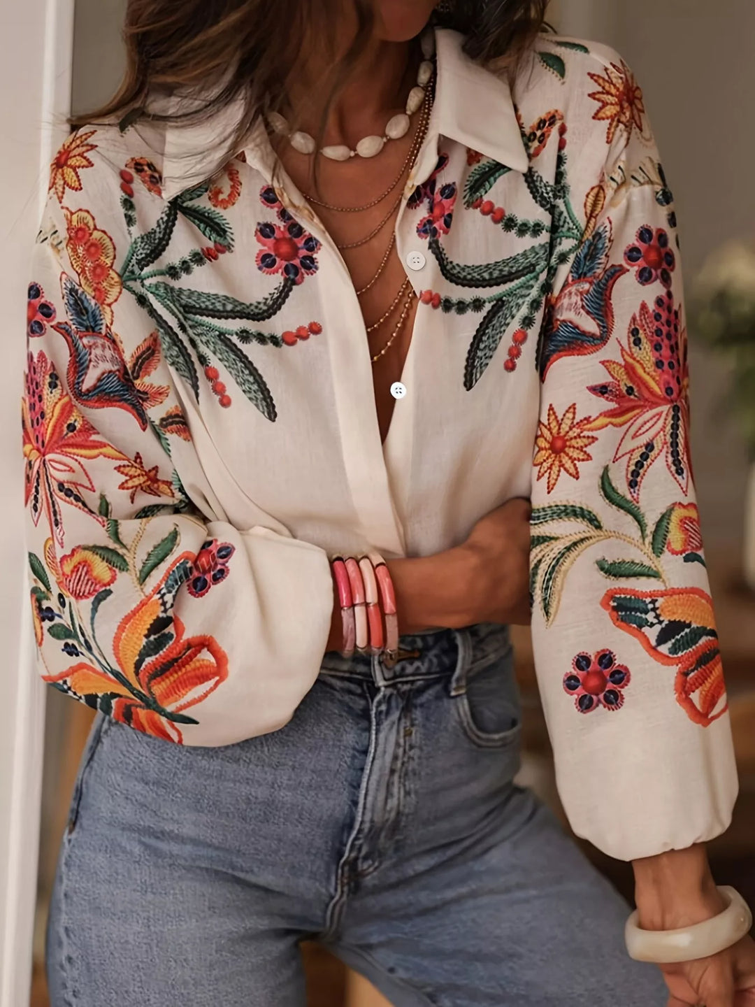 Andy | Camisa de flores con botones y mangas largas
