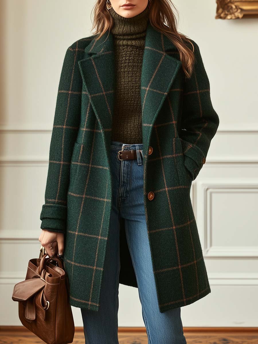 Valeria | Elegante abrigo de lana con estampado de cuadros