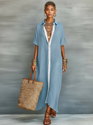 Vestido Maxi de Mezcla de Lino Minimalista para Mujeres