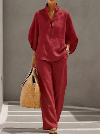 Maria | Conjunto de Algodón con Mangas Murciélago y Pantalón Ancho