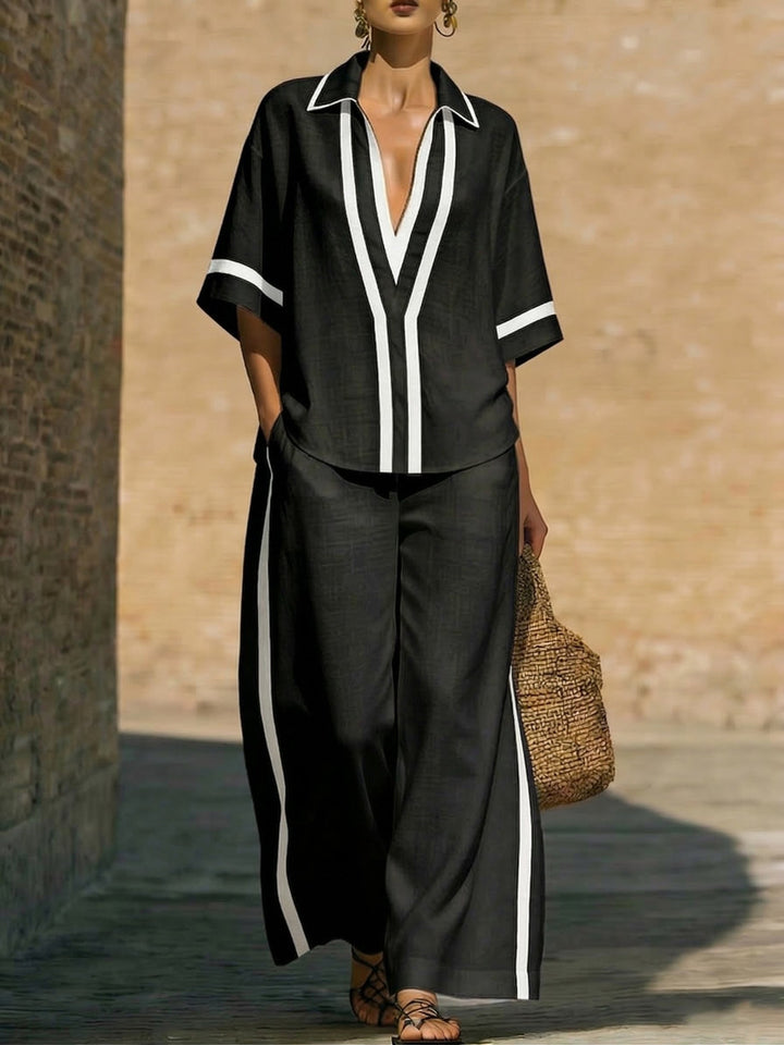 TEVA ™ | CONJUNTO DE CAMISA Y PANTALONES ANCHOS DE LINO Y ALGODÓN