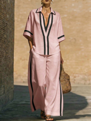 TEVA ™ | CONJUNTO DE CAMISA Y PANTALONES ANCHOS DE LINO Y ALGODÓN